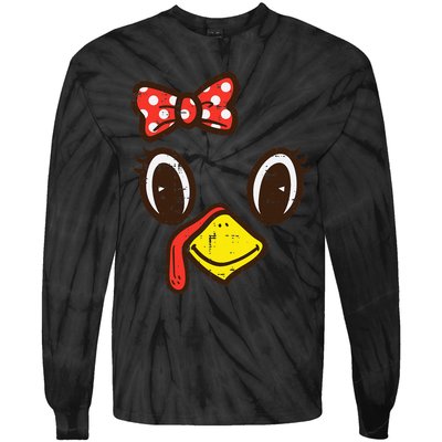 Cute Turkey Face Ribbon Thanksgiving Tie-Dye Long Sleeve Shirt