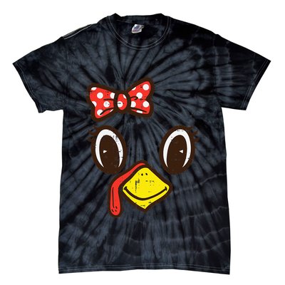 Cute Turkey Face Ribbon Thanksgiving Tie-Dye T-Shirt