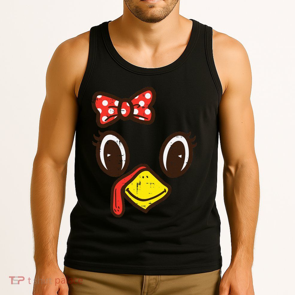 Cute Turkey Face Ribbon Thanksgiving Tank Top