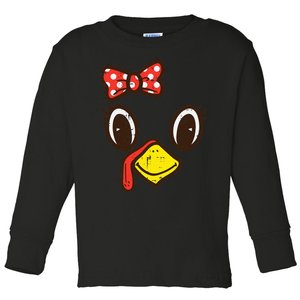 Cute Turkey Face Ribbon Thanksgiving Toddler Long Sleeve Shirt