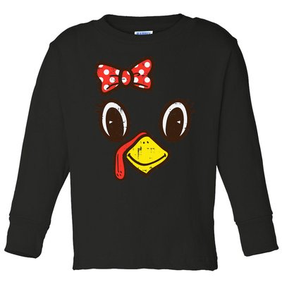 Cute Turkey Face Ribbon Thanksgiving Toddler Long Sleeve Shirt