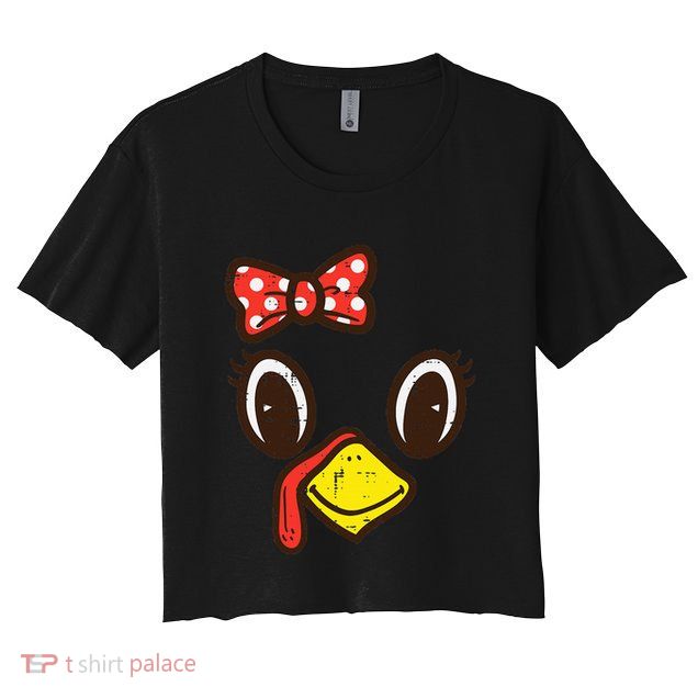 Cute Turkey Face Ribbon Thanksgiving Crop Top