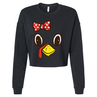 Cute Turkey Face Ribbon Thanksgiving Cropped Pullover Crew