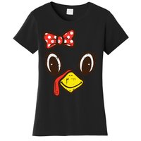 Cute Turkey Face Ribbon Thanksgiving Women's T-Shirt