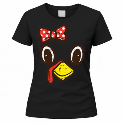 Cute Turkey Face Ribbon Thanksgiving Women's T-Shirt