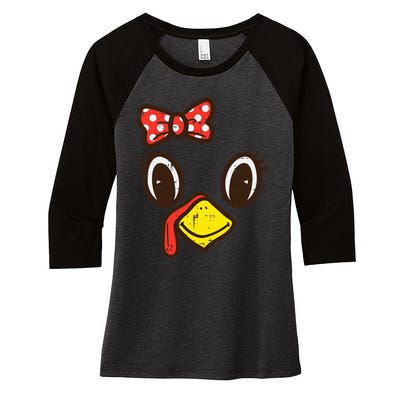 Cute Turkey Face Ribbon Thanksgiving Women's Tri-Blend 3/4-Sleeve Raglan Shirt