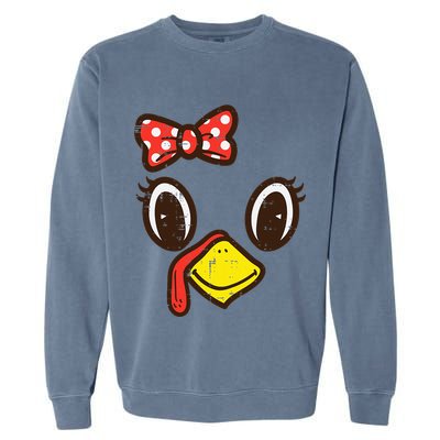Cute Turkey Face Ribbon Thanksgiving Garment-Dyed Sweatshirt