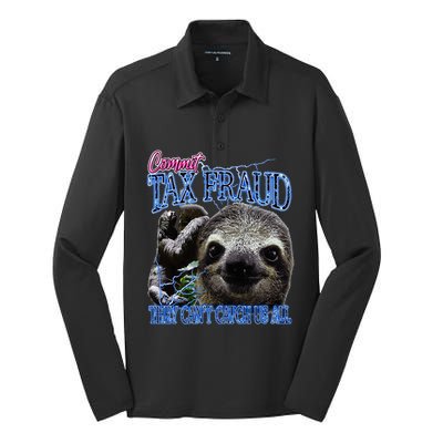 Commit Tax Fraud Retro Bootleg Rap Sloth Streetwear Silk Touch Performance Long Sleeve Polo