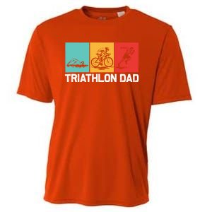 Cool Triathlon For Dad Father Swimming Running Swim Bike Run Gift Cooling Performance Crew T-Shirt