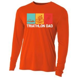 Cool Triathlon For Dad Father Swimming Running Swim Bike Run Gift Cooling Performance Long Sleeve Crew