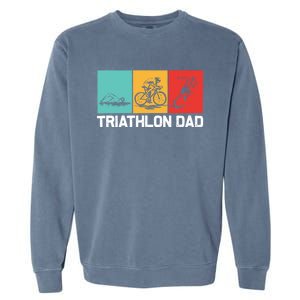 Cool Triathlon For Dad Father Swimming Running Swim Bike Run Gift Garment-Dyed Sweatshirt