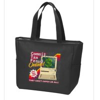 Commit Tax Fraud Online! Distressed Retro Video Game Box Art Zip Tote Bag