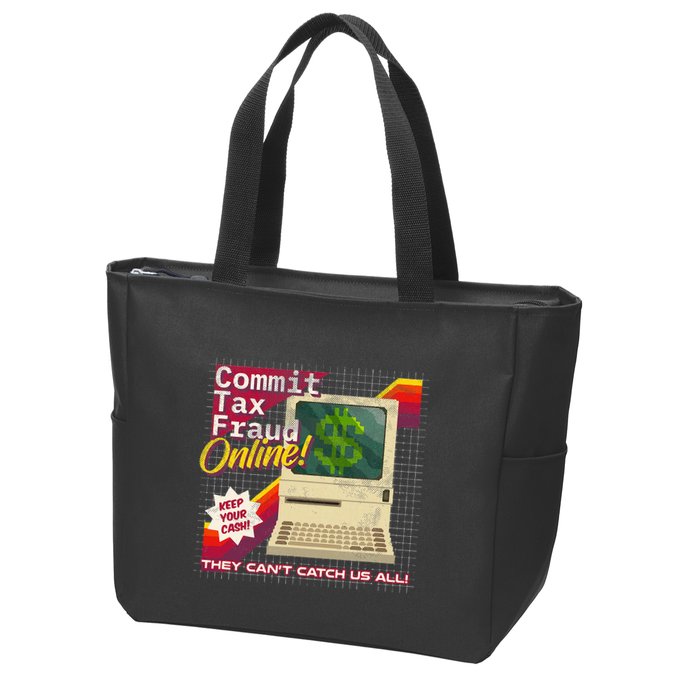 Commit Tax Fraud Online! Distressed Retro Video Game Box Art Zip Tote Bag