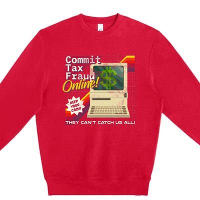 Commit Tax Fraud Online! Distressed Retro Video Game Box Art Premium Crewneck Sweatshirt