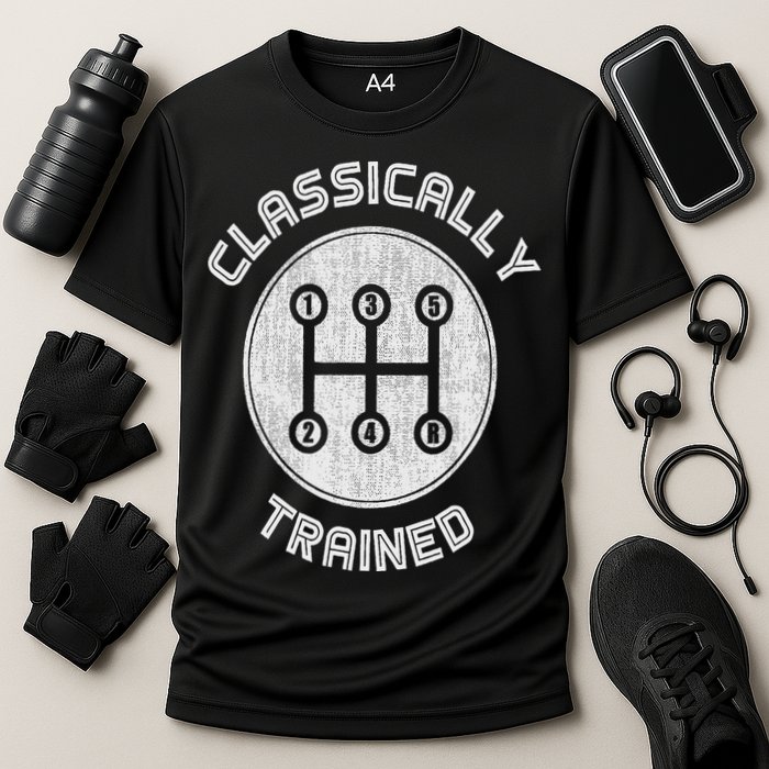 Classically Trained Funny Three Pedals Car Guys Cooling Performance Crew T-Shirt