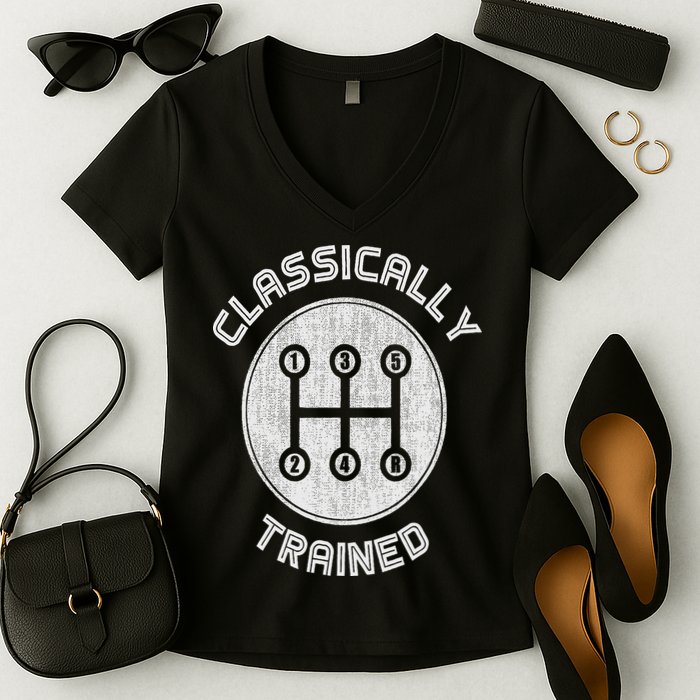 Classically Trained Funny Three Pedals Car Guys Women's V-Neck T-Shirt