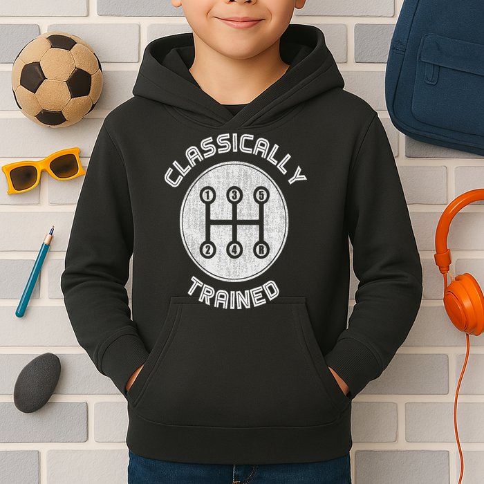 Classically Trained Funny Three Pedals Car Guys Kids Hoodie