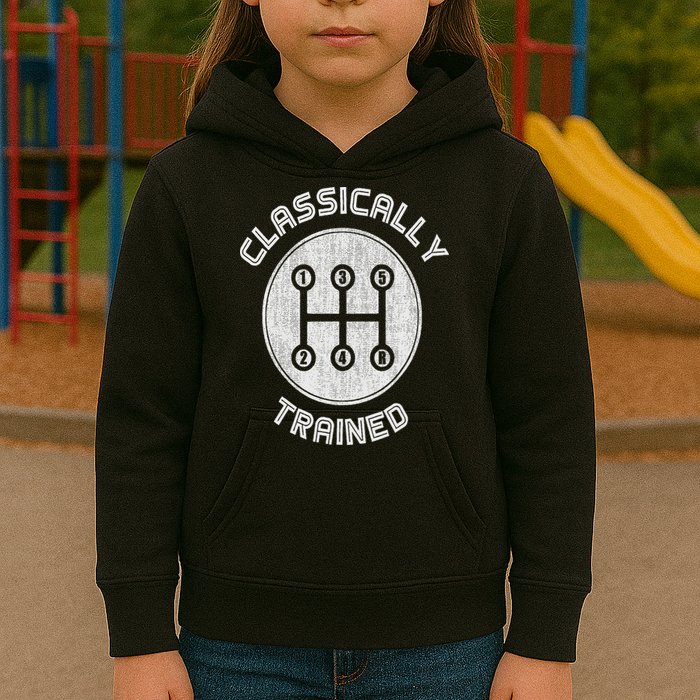 Classically Trained Funny Three Pedals Car Guys Kids Hoodie