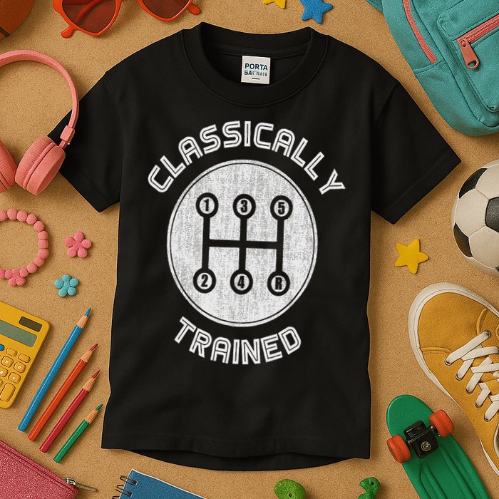 Classically Trained Funny Three Pedals Car Guys Kids T-Shirt