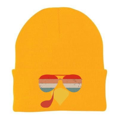 Cool Turkey Face Vintage Sunglasses Thanksgiving Fun Family Gift Knit Cap Winter Beanie