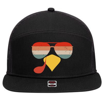 Cool Turkey Face Vintage Sunglasses Thanksgiving Fun Family Gift 7 Panel Mesh Trucker Snapback Hat