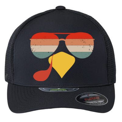 Cool Turkey Face Vintage Sunglasses Thanksgiving Fun Family Gift Flexfit Unipanel Trucker Cap