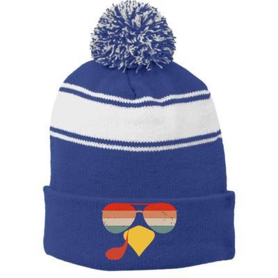 Cool Turkey Face Vintage Sunglasses Thanksgiving Fun Family Gift Stripe Pom Pom Beanie