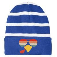 Cool Turkey Face Vintage Sunglasses Thanksgiving Fun Family Gift Striped Beanie with Solid Band