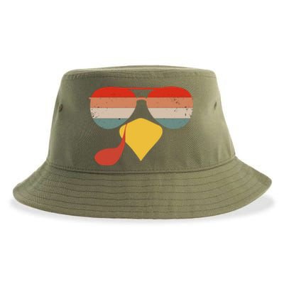 Cool Turkey Face Vintage Sunglasses Thanksgiving Fun Family Gift Sustainable Bucket Hat