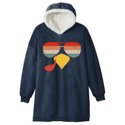 Cool Turkey Face Vintage Sunglasses Thanksgiving Fun Family Gift Hooded Wearable Blanket