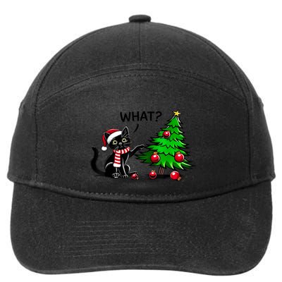 Christmas Tree Funny Black Cat Pushing Over Cat What Xmas Gift 7-Panel Snapback Hat