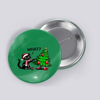 Christmas Tree Funny Black Cat Pushing Over Cat What Xmas Gift Button