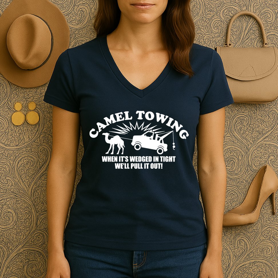 Camel Towing Funny Women's V-Neck T-Shirt