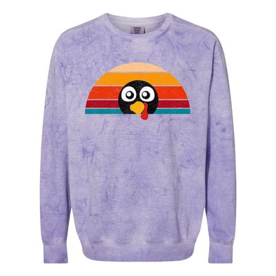 Cute Turkey Face Retro Vintage For Thanksgiving Party Gift Colorblast Crewneck Sweatshirt