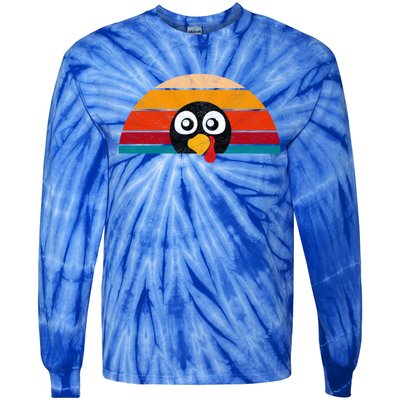 Cute Turkey Face Retro Vintage For Thanksgiving Party Gift Tie-Dye Long Sleeve Shirt