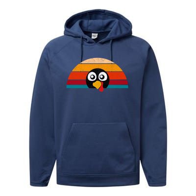 Cute Turkey Face Retro Vintage For Thanksgiving Party Gift Performance Fleece Hoodie