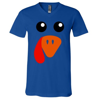 Cute Turkey Face Gift Pilgrim Thanksgiving Day Costume Gift V-Neck T-Shirt