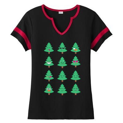 Christmas Tree Funny Emoji Emoticon Ladies Halftime Notch Neck Tee