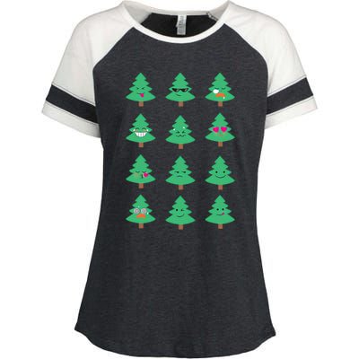 Christmas Tree Funny Emoji Emoticon Enza Ladies Jersey Colorblock Tee