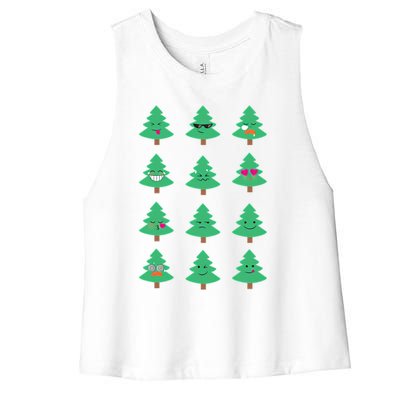 Christmas Tree Funny Emoji Emoticon Women's Racerback Cropped Tank