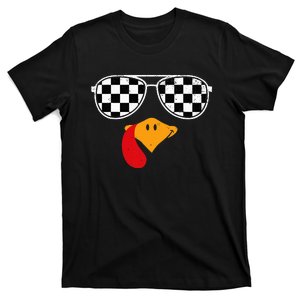 Checkered Turkey Funny Retro Thanksgiving Race Car Flag T-Shirt