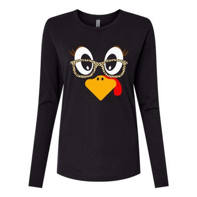 Cute Turkey Face Matching Family Costume Thanksgiving Day Womens Cotton Relaxed Long Sleeve T-Shirt