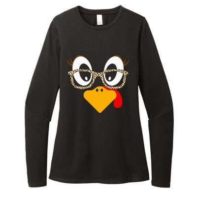 Cute Turkey Face Matching Family Costume Thanksgiving Day Womens CVC Long Sleeve Shirt