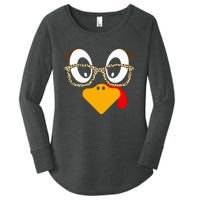 Cute Turkey Face Matching Family Costume Thanksgiving Day Women's Perfect Tri Tunic Long Sleeve Shirt