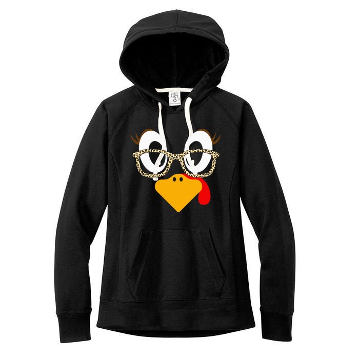 Cute Turkey Face Matching Family Costume Thanksgiving Day Women's Fleece Hoodie