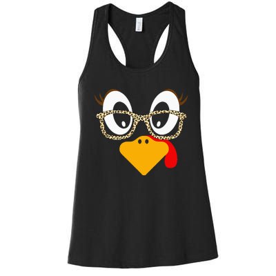 Cute Turkey Face Matching Family Costume Thanksgiving Day Women's Racerback Tank