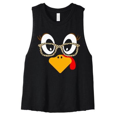 Cute Turkey Face Matching Family Costume Thanksgiving Day Women's Racerback Cropped Tank