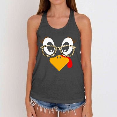 Cute Turkey Face Matching Family Costume Thanksgiving Day Women's Knotted Racerback Tank