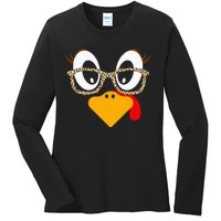 Cute Turkey Face Matching Family Costume Thanksgiving Day Ladies Long Sleeve Shirt