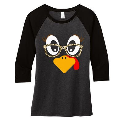 Cute Turkey Face Matching Family Costume Thanksgiving Day Women's Tri-Blend 3/4-Sleeve Raglan Shirt